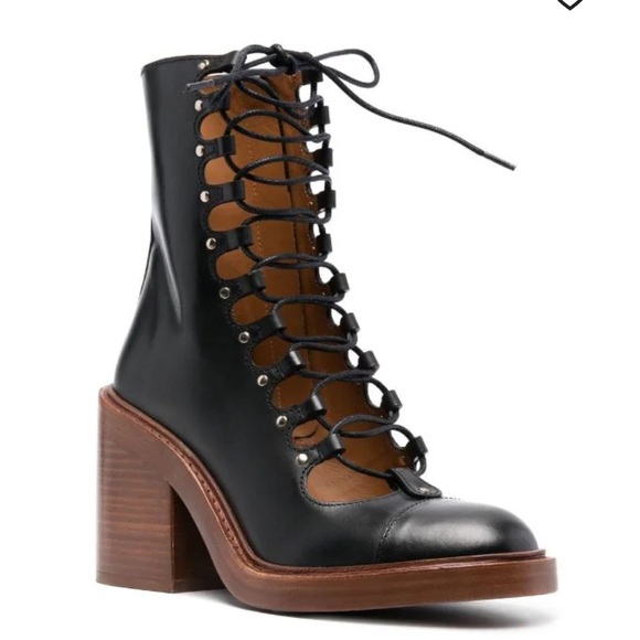CHLOE LACE-UP MAY LEATHER BOOTIES 8/8.5 - Picture 2 of 11